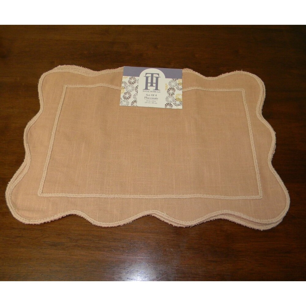 Total Home Ltd. Set of 4 Placemats 100% Cotton Machine Washable Tan Natural NWT